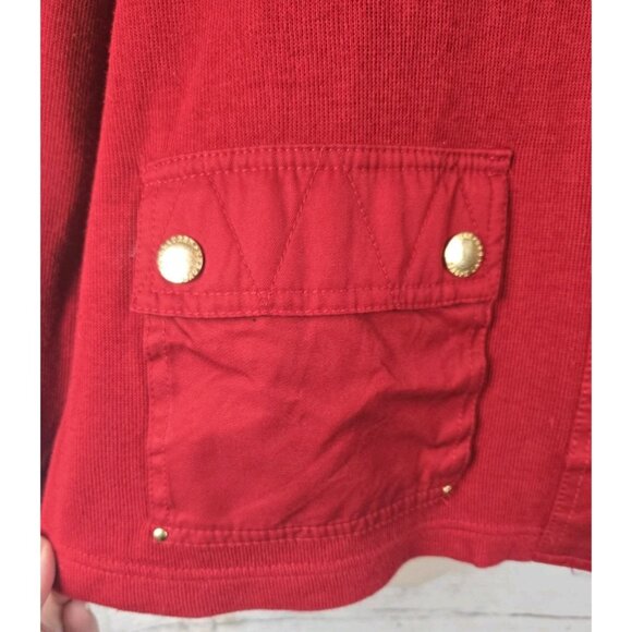 Ralph Lauren Red Knit Jacket 1X Gold Clasps Nautical 100% Cotton Equestrian - Picture 4 of 6